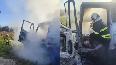 Hatay Kırıkhan'da seyir halindeki kamyonun motoru alev aldı!