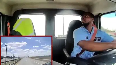 Kamyon şoförünün kabusu! Uçak lastiği camdan içeri girdi
