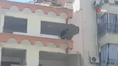 Bina yıkılmadı, adeta savruldu! Denizli'de vatandaş canını zor kurtardı!