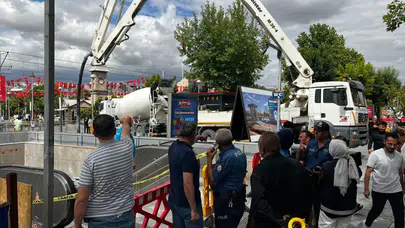 Kayseri meydanı'nda korkutan kaza: Beton pompası patladı!