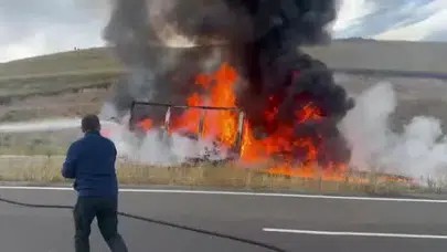 Sarıkamış’ta kargo aracı alev topuna döndü