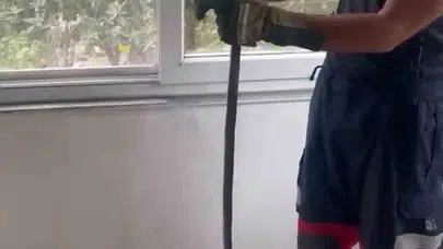 Hatay'da pencere arasına sıkışan yılanı itfaiye kurtardı