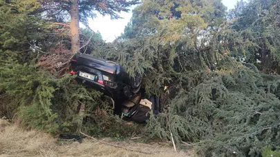 Elazığ’da kontrolden çıkan otomobil ağaca çarparak ters döndü