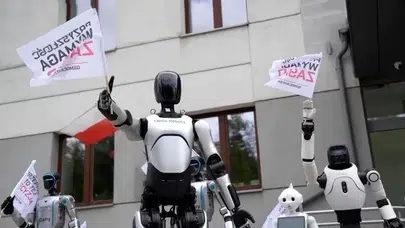 Sokaklar karıştı, robotlar pankart açtı: 'Biz değil, haklarımız konuşsun!'