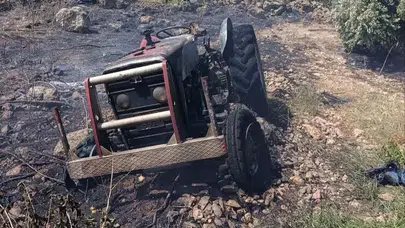 Hatay Erzin'de korkutan yangın: Alevlerin arasında kalan traktör küle döndü