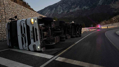 Tünel girişinde feci kaza! Hayvan yüklü tır devrildi