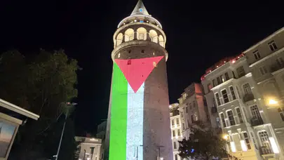 Galata Kulesi Filistin bayrağıyla aydınlandı: Zulme sessiz kalmamak ortak sorumluluktur