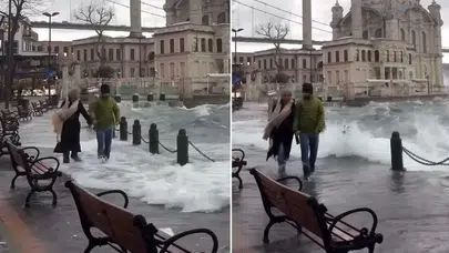 İstanbul'da cadde ve sokaklar göle dönerken o çiftin umursamaz yürüyüşü şaşırttı