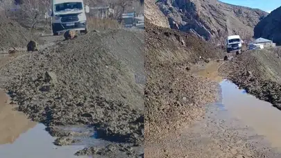 Hakkari'de korkutan heyelan: Köy yolu ulaşıma kapandı