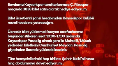 Tribünlere büyük jest: MHP'li Baki Ersoy'dan Kayserispor taraftarına 3838 biletlik dev destek