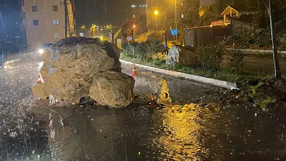 Hakkari'de korkutan heyelan: Dev kayalar yolu trafiğe kapattı