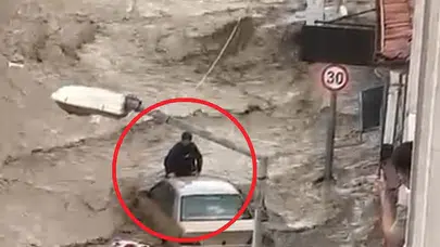 Samsun’da dehşet anları: Sel sularının ortasında kalan genç ölümle dans etti