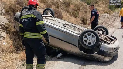 Bodrum'da korkutan kaza: Virajı alamayan otomobil takla attı