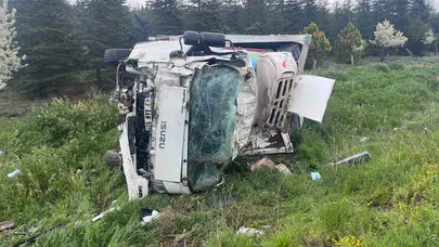 Afyonkarahisar'da kaza: Bebek bezi taşıyan kamyon şarampole uçtu