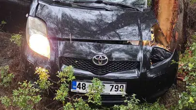 Bodrum’da yağmurun azizliği: Direksiyon hakimiyetini kaybetti, ağaca çarparak durabildi