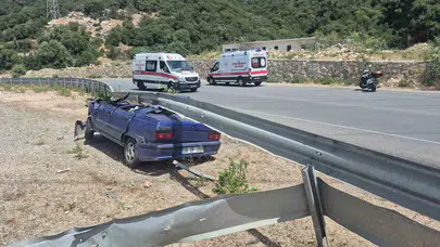Bodrum'da korkutan kaza: Bariyerleri biçen otomobil hurdaya döndü