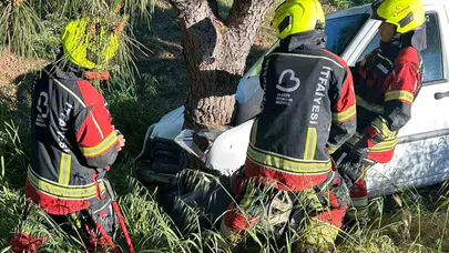Burhaniye’de direksiyon başında kabus dolu anlar: Otomobil ağaca çarparak durabildi