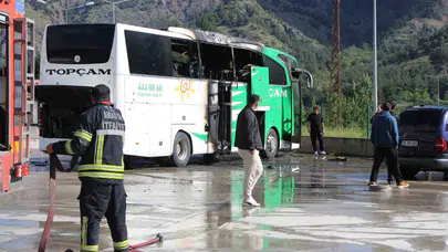 Amasya otogarında korku dolu anlar: Yolcu otobüsü dakikalar içinde küle döndü