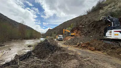 Tokat'ta doğa felaketi: Dağdan inen çamur seli köy yolunu yuttu