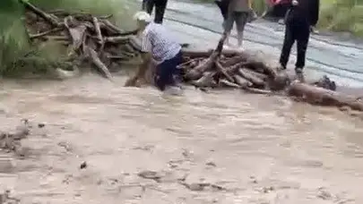 Ölümle dans eden adam: Taşkın sulara aldırış etmedi, odun toplamak için hayatını riske attı