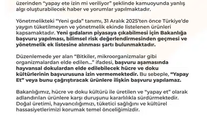 Sofralarda yapay et tartışmasına Bakanlık noktayı koydu: Gündemdeki iddialar gerçeği yansıtmıyor