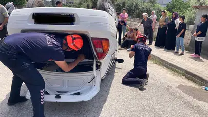 Dörtyol’da korkutan kaza: Kontrolden çıkan araç takla attı