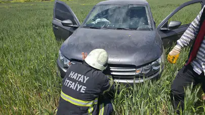 Hassa’da korkutan kaza: Kontrolden çıkan otomobil tarlaya savruldu