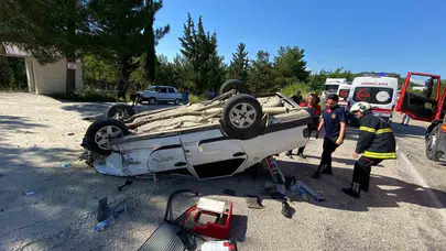 Tapu Tepesi yolunda korku dolu anlar: Kontrolden çıkan otomobil hurdaya döndü