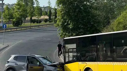 Küçükçekmece’de korku dolu anlar: Otomobilin çarptığı İETT otobüsü faciayı önledi