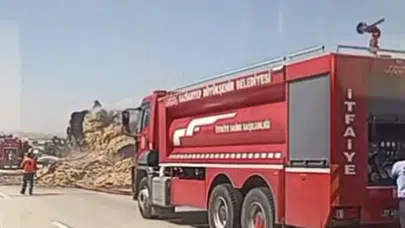TAG Otoyolu’nda korku dolu anlar: Saman yüklü tır alevlere teslim oldu