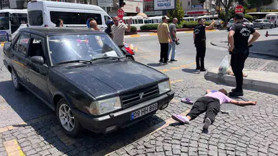 Efeler'de yaya geçidinde korku dolu anlar: Otomobilin çarptığı kadın hastanelik oldu