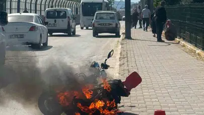 Gönen’de korkutan anlar: Alev topuna dönen bisikletten geriye sadece iskeleti kaldı
