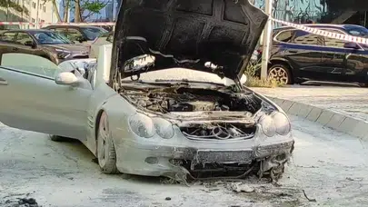 Şişli’de korku dolu anlar: Lüks otomobil alev topuna döndü