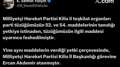 MHP Kilis’te bayrak değişimi: İl teşkilatı görevden alındı, yeni başkan belli oldu
