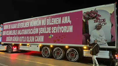 Aşkını 25 metrelik tır dorsesine sığdırdı: Bursa’da görenleri hayrete düşüren doğum günü sürprizi