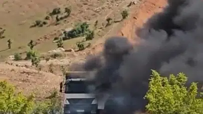 Siirt’te dehşet anları: Alev topuna dönen kamyondan saniyelerle kurtuldu