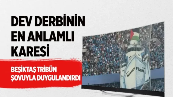 Dev Derbinin en anlamlı karesi: Beşiktaş taraftarı Filistin için tek vücut oldu! İşte o koreografi!