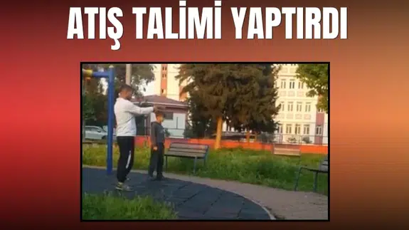 Parkta çocuğa oyuncak silahla atış talimi yaptırdı
