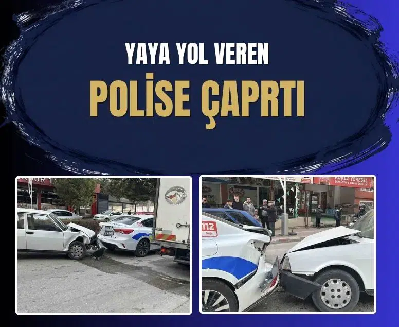 Yayaya yol veren polis aracına Tofaş otomobil arkadan çarptı