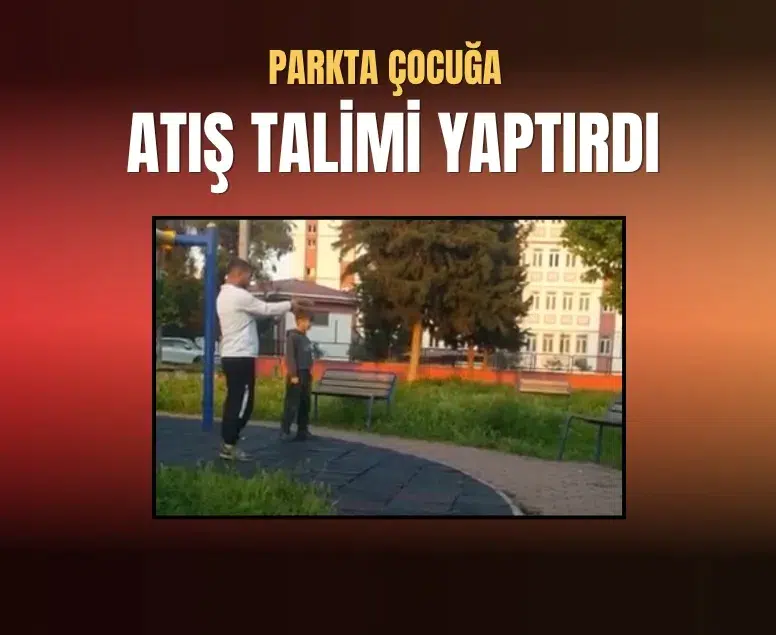 Parkta çocuğa oyuncak silahla atış talimi yaptırdı