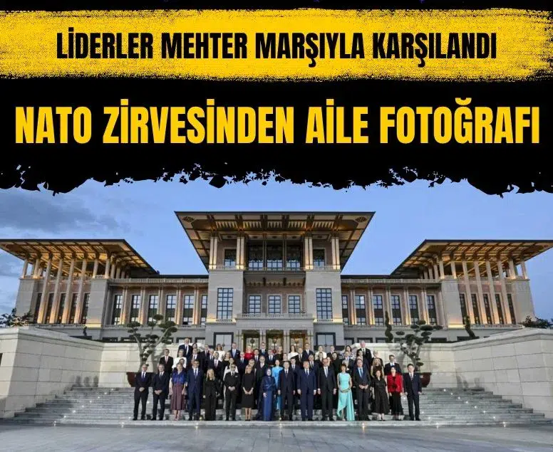 Donald Trump Külliye'deki NATO resepsiyonunda mehter takımını selamladı