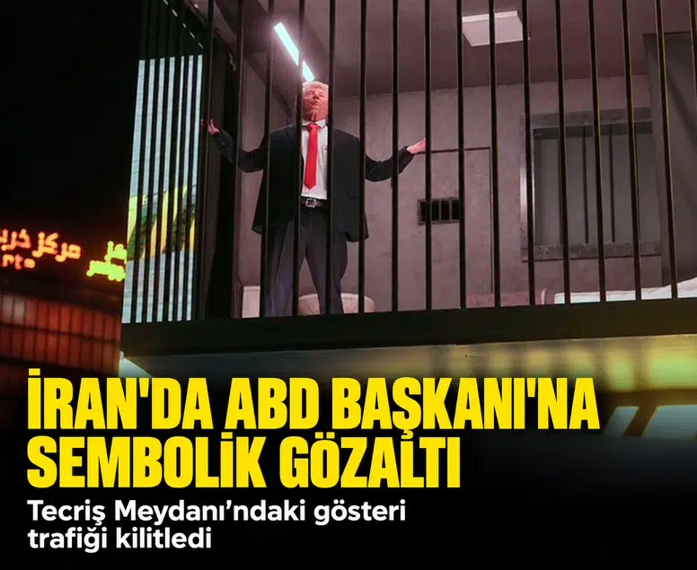 Tahran meydanında dikkat çeken gösteri: Trump kılığına giren oyuncu sembolik parmaklıklar ardında