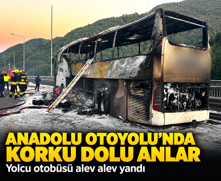 Bolu Dağı tünel viyadüklerinde yangın: Yolcu otobüsü demir yığınına döndü