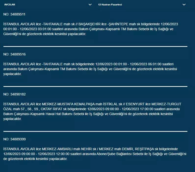 İstanbul'da Bugün O İlçelerde Elektrik Kesintisi Olacak! 12 Haziran 2023 Pazartesi Elektrik Kesintisi 6
