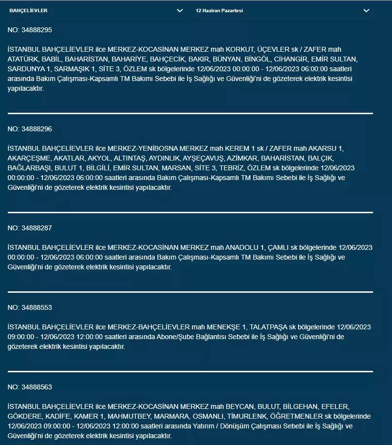 İstanbul'da Bugün O İlçelerde Elektrik Kesintisi Olacak! 12 Haziran 2023 Pazartesi Elektrik Kesintisi 2