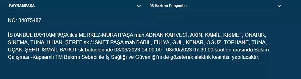 İstanbul'da Yarın Hangi İlçelerde Kesinti Olacak? 08 Haziran 2023 Bedaş Elektrik Kesintisi 7