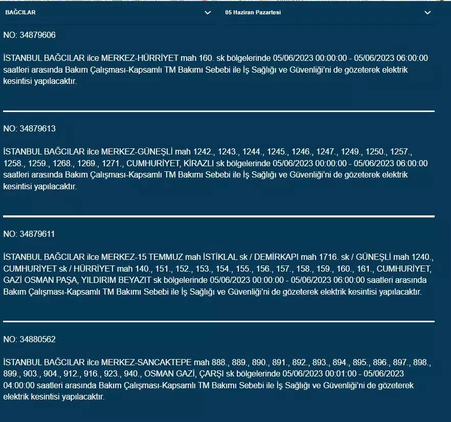 İstanbul'da yarın hangi ilçelerde elektrik kesintisi olacak 19