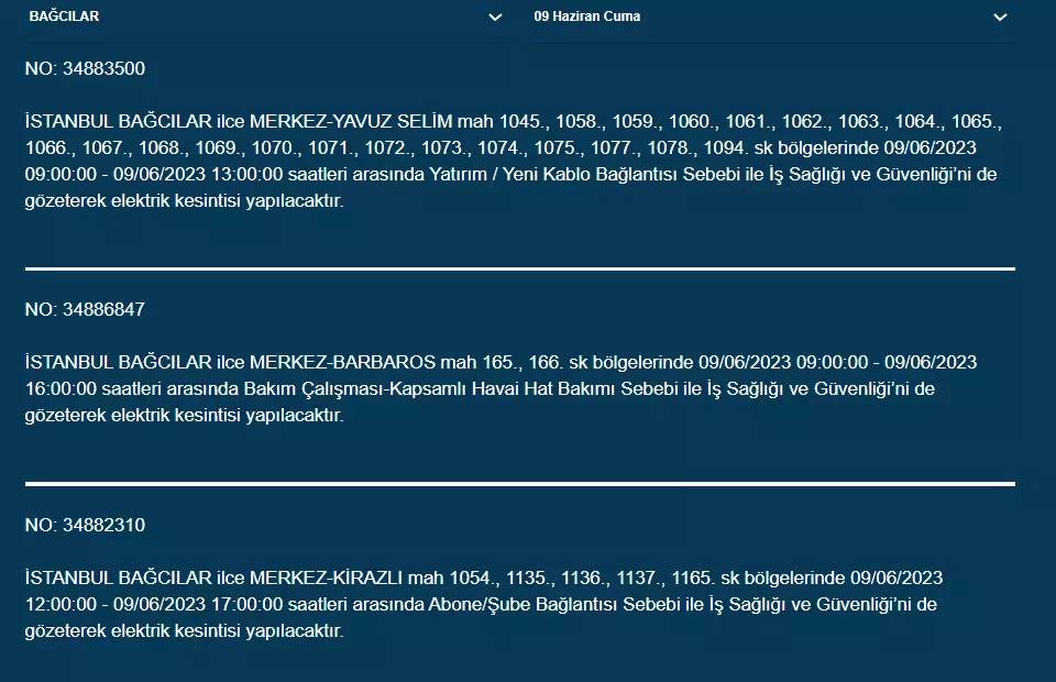 İstanbullular Dikkat! Yarın O İlçelerde Elektrik Kesintisi Var! 09 Haziran 2023 Cuma Elektrik Kesintisi 3