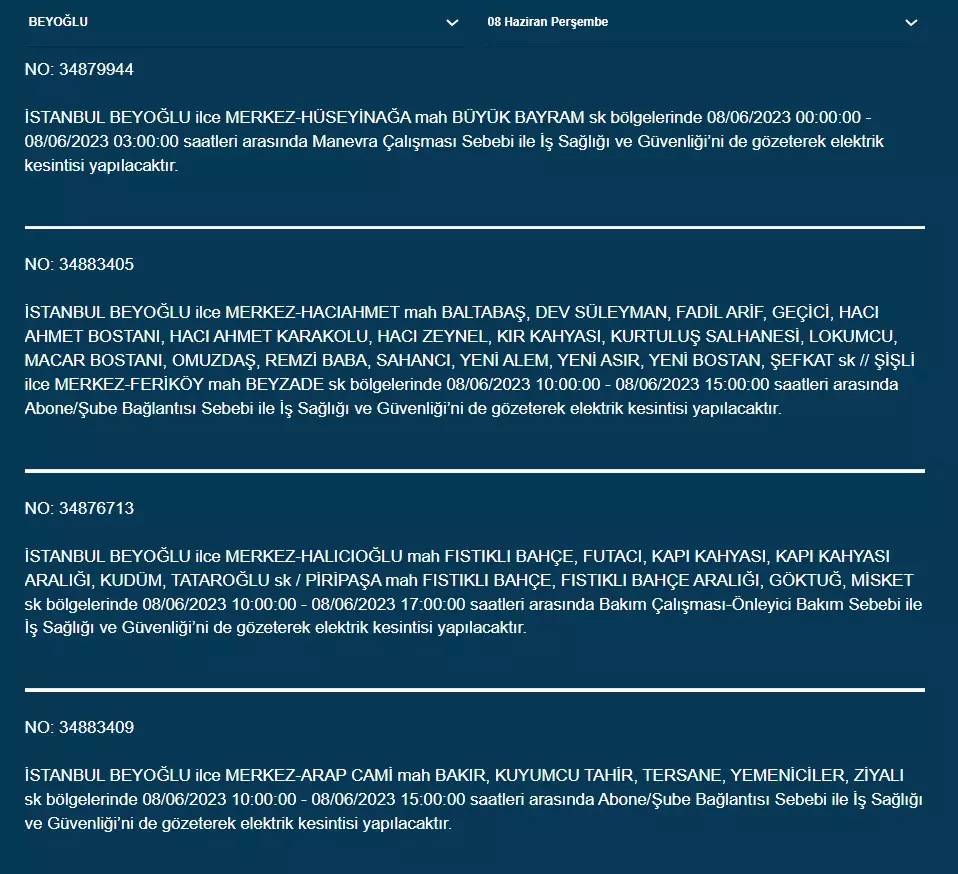 İstanbul'da Yarın Hangi İlçelerde Kesinti Olacak? 08 Haziran 2023 Bedaş Elektrik Kesintisi 19