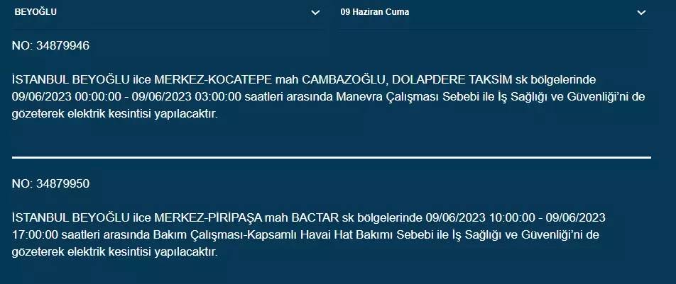 İstanbullular Dikkat! Yarın O İlçelerde Elektrik Kesintisi Var! 09 Haziran 2023 Cuma Elektrik Kesintisi 10